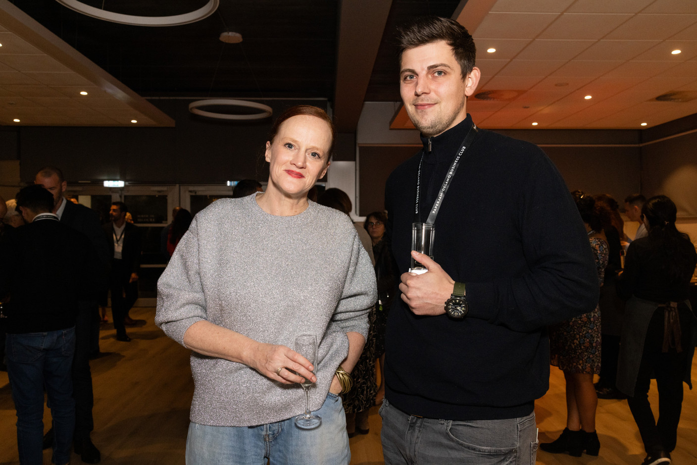 Bettina Steinbrügge (Mudam) and Gilles Ollig (Auvilux) at the Paperjam Club’s 10x6 event on new risks and opportunities, held at Kinepolis Kirchberg, 17 October 2024. Photo: Eva Krins/Maison Moderne