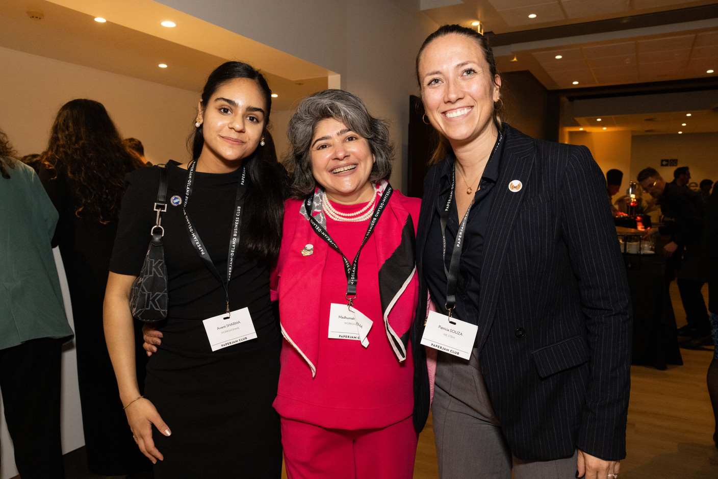 Avanti Sharma, Madhumalti Sharma (Workshop4Me) and Patricia Souza (We Stem+) at the Paperjam Club’s 10x6 event on new risks and opportunities, held at Kinepolis Kirchberg, 17 October 2024. Photo: Eva Krins/Maison Moderne