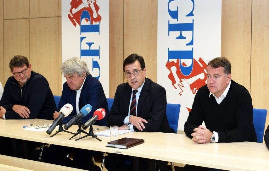 Representatives of the CGFP public sector union during a press conference on 11 October Photo: CGFP