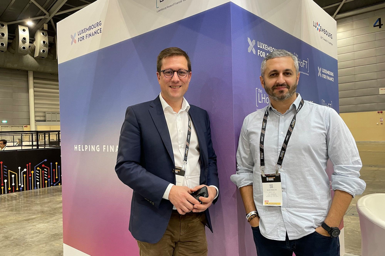 Philipp von Restorff and Alex Panican at the Singapore Fintech Festival, the world’s largest industry event. Staff photo