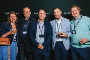 Anna-Catherine Marin (De Belsch Traiteur), Alex Benoy, Hervé Muller (Muller Freylinger & Partners), Mathias Guittet (Bureau Center) et Laurent-Nicolas Marin (De Belsch Traiteur). Photo: Julian Pierrot/Paperjam