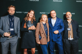 Louis Libart (BVZ Luxembourg), Laura Ferber (Ferber Group) à gauche, Vincent Lyonnet (Steel Shed) et Reza Kianpour (Kianpour & Partners) à droite. Photo: Julian Pierrot/Paperjam