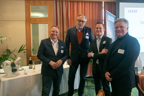 Pedro Castilho, two other attendees and Denis de Montigny at the Impact Luxembourg lunch event hosted by the British Chamber of Commerce on 21 February 2023 at the Hotel Parc Belair. Photo: Matic Zorman / Maison Moderne