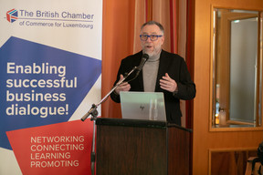 Daniel Eischen, BCC chairman, gave the introductory remarks at the Impact Luxembourg lunch event, hosted by the British Chamber of Commerce on 21 February 2023 at the Hotel Parc Belair. Photo: Matic Zorman / Maison Moderne