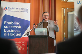 Daniel Tesch, director of the Union luxembourgeoise de l'économie sociale et solidaire (Luxembourg union for social and solidarity economy, Uless), gave a presentation on the Impact Luxembourg label during the lunch event hosted by the British Chamber of Commerce on 21 February 2023 at the Hotel Parc Belair. Photo: Matic Zorman / Maison Moderne