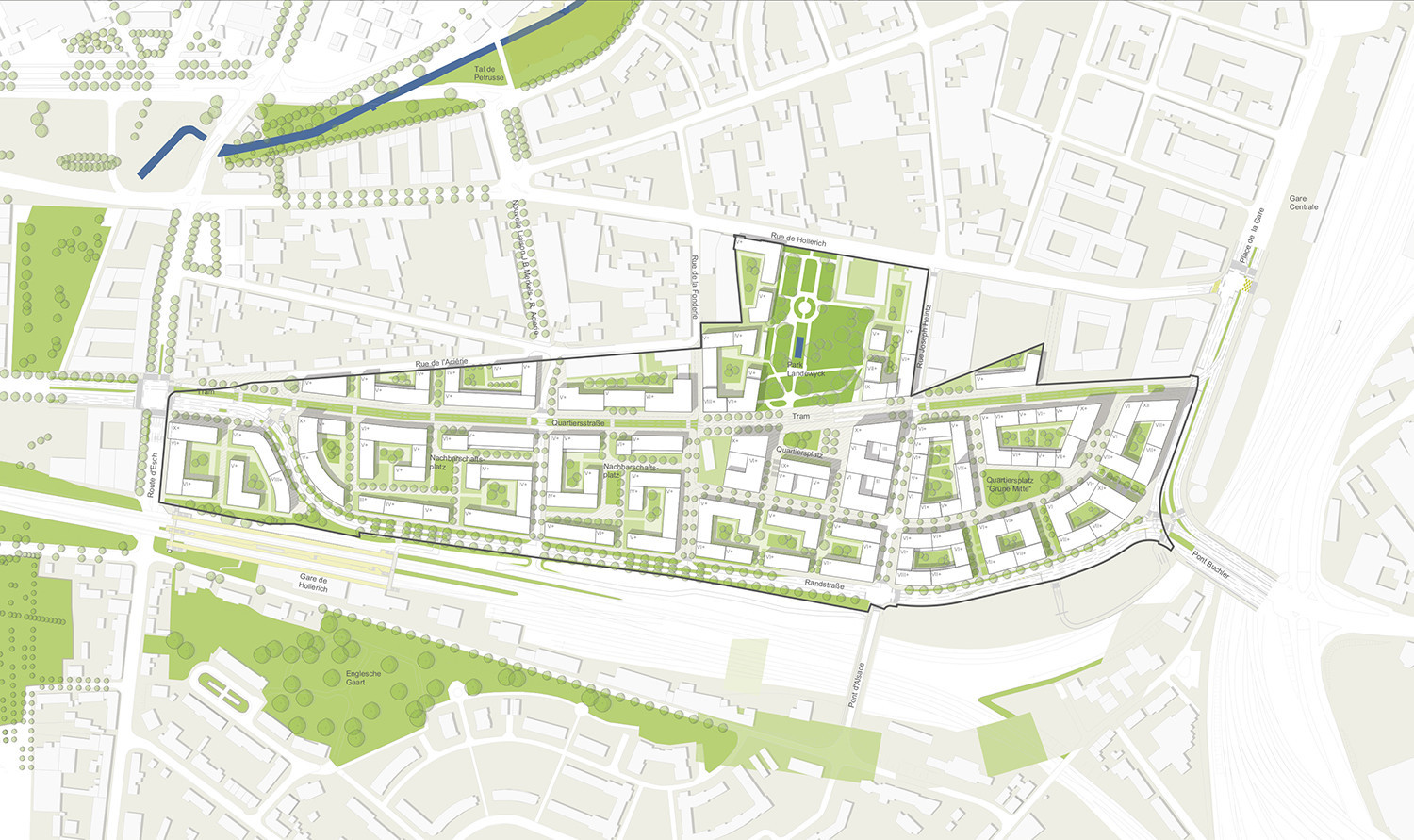 Le nouveau quartier sera desservi par le tram. (Illustration: GIE Nei Hollerich)