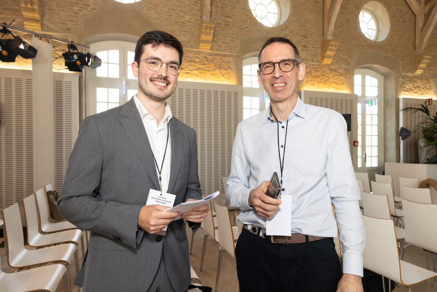 Aidan Geel at the University of Liège and Alain de Yrigoyen at ADY Green Capital, at Luxflag Sustainable Investment Week, 22 October 2024. Photo: Eva Krins/Maison Moderne