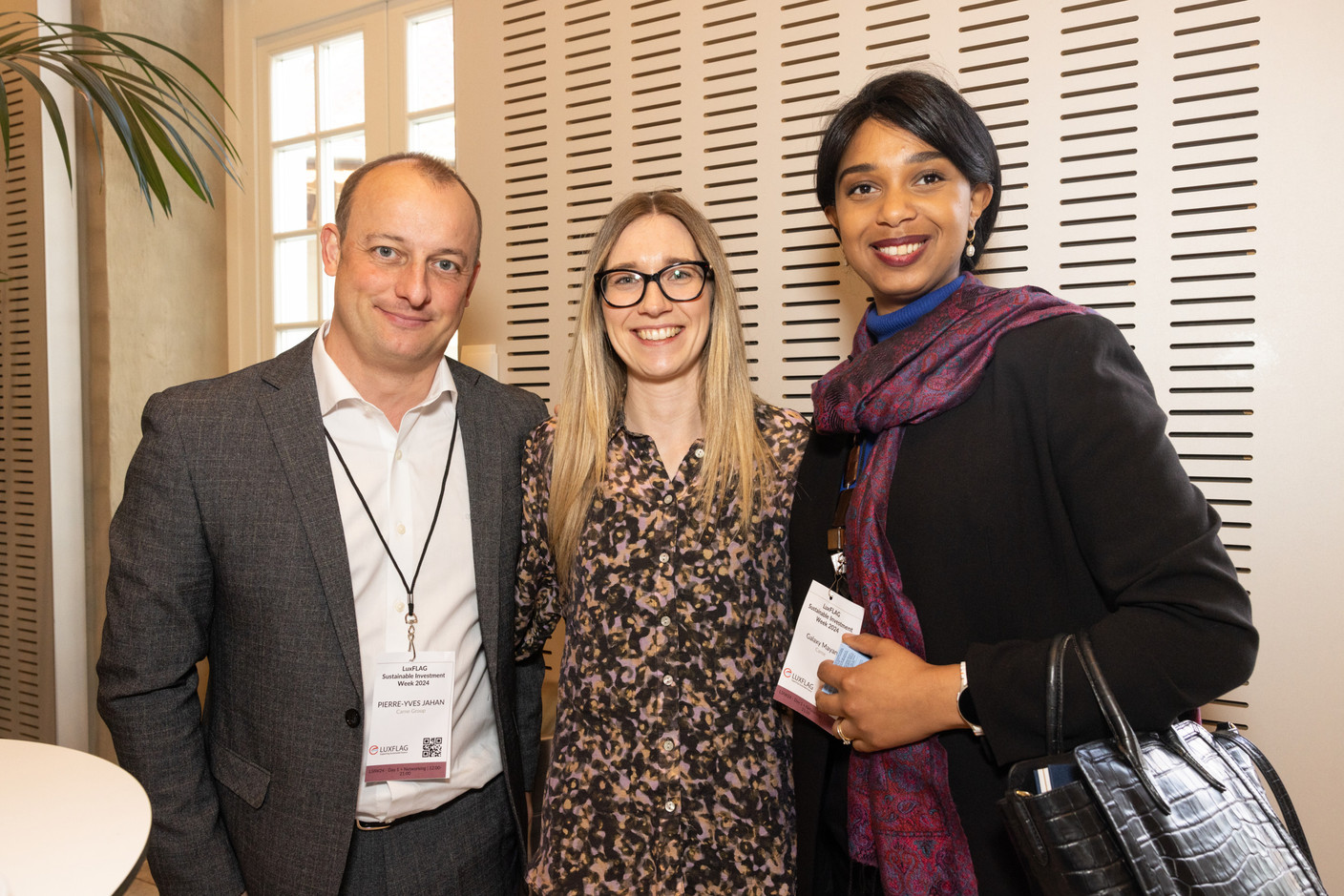 Pierre-Yves Janan at Carne Group, Kirsty Wallace and Galaxy Mayani at Carne Group, seen at Luxflag Sustainable Investment Week, 22 October 2024. Photo: Eva Krins/Maison Moderne