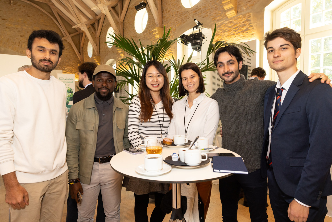 Yumin Zhong at the University of Luxembourg (third from left); Dorian Guermonprez at the University of Luxembourg (on right), seen at Luxflag Sustainable Investment Week, 22 October 2024. Photo: Eva Krins/Maison Moderne