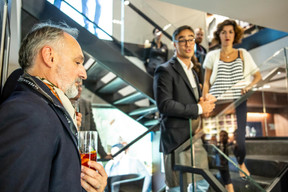 Enrico Mela (Bellatrix), Julien Delpy (Maison Moderne) et Sara Konjevic (Boggi Milano) ((Photo: Jan Hanrion/Maison Moderne))