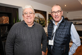 Christian Michel (Visua) and Christophe Tribouillard (Luxfactory) at the carrousel lunch organised by the Paperjam+Delano Business Club on Friday 1 December 2023 at the Bivius restaurant. Photo: Marie Russillo / Maison Moderne