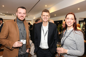 William Lindner (RH Lab), Herwig Termmerman (BearingPoint) and Delphine Conrad (Select Luxembourg) at the carrousel lunch organised by the Paperjam+Delano Business Club on Friday 1 December 2023 at the Bivius restaurant. Photo: Marie Russillo / Maison Moderne