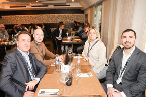 Pascal Dorban (SFC Conseil Société Fiduciaire), Yannick Lang (Banana Republic Office), Barbara Biskupski (Smart Luxembourg) and Mikael Spezzacatena (Paperjam+Delano Business Club) at the carrousel lunch organised by the Paperjam+Delano Business Club on Friday 1 December 2023 at the Bivius restaurant. Photo: Marie Russillo / Maison Moderne