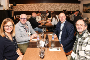 Camille Lance (Ream General Partner), Eric Dejardin (Dejardin Consulting), Michel Goret (CK - Charles Kieffer Group) and Olivier Godart (Olystik) at the carrousel lunch organised by the Paperjam+Delano Business Club on Friday 1 December 2023 at the Bivius restaurant. Photo: Marie Russillo / Maison Moderne