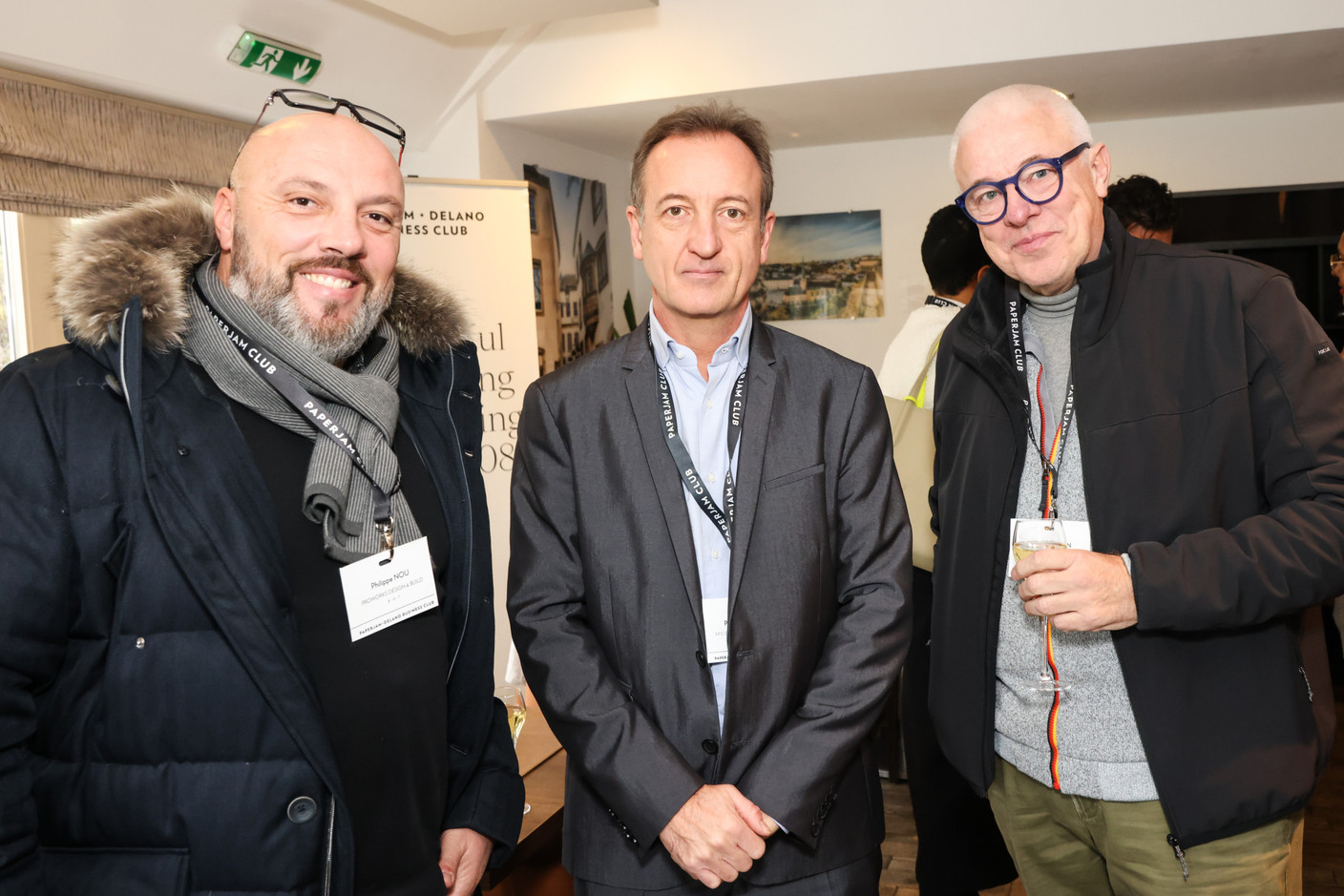 Philippe Nou (Proworks Design & Build), Pascal Dorban (SFC Conseil Société Fiduciaire) and Eric Dejardin (Dejardin Consulting) at the carrousel lunch organised by the Paperjam+Delano Business Club on Friday 1 December 2023 at the Bivius restaurant. Photo: Marie Russillo / Maison Moderne