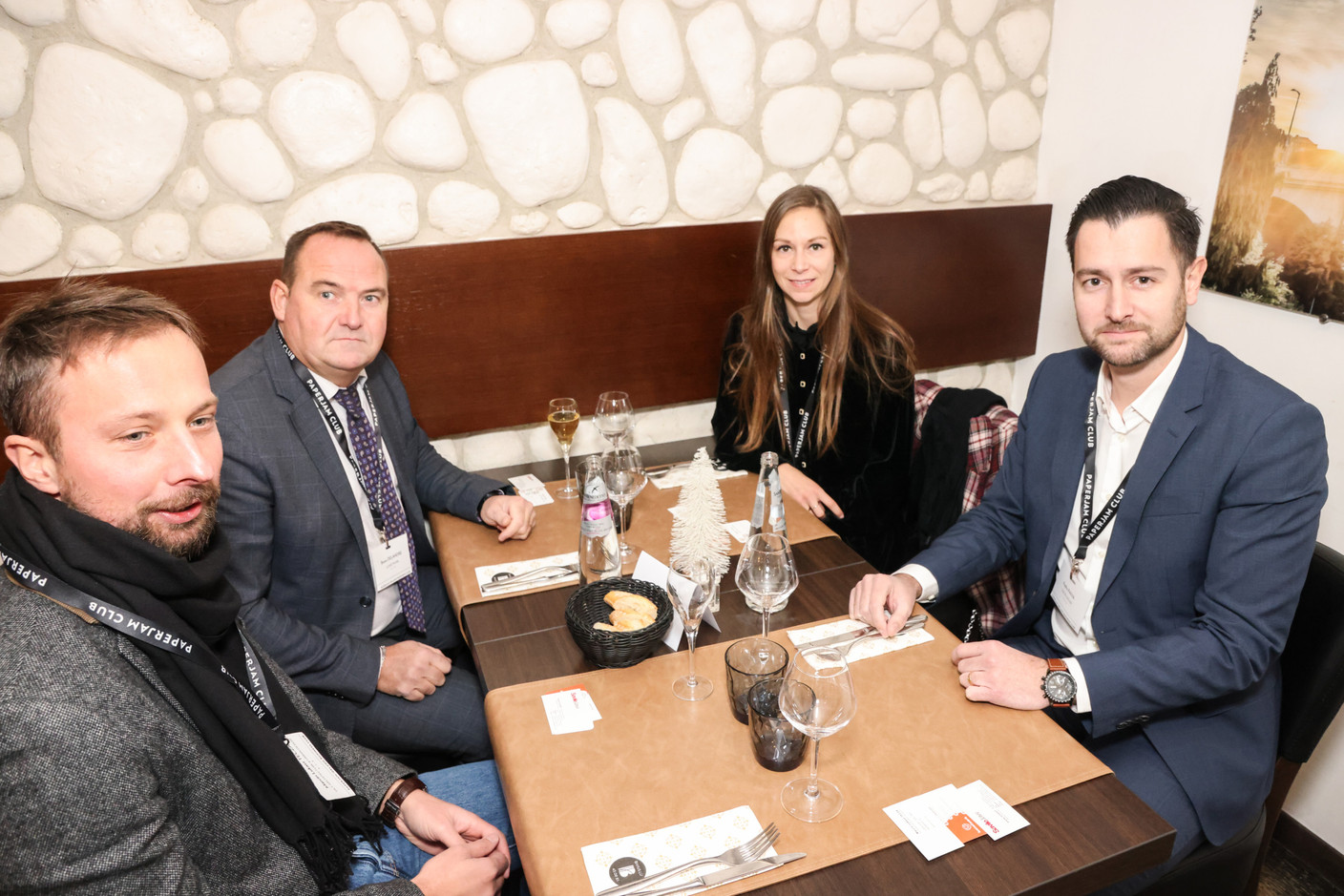 Marcin Lukasz Tecza (MLT Architecture & Urban Design), Bruno Delandre (Luxnetwork), Emilie Scheidt (Savile Law) and Pedro Paiva (The PM House) at the carrousel lunch organised by the Paperjam+Delano Business Club on Friday 1 December 2023 at the Bivius restaurant. Photo: Marie Russillo / Maison Moderne