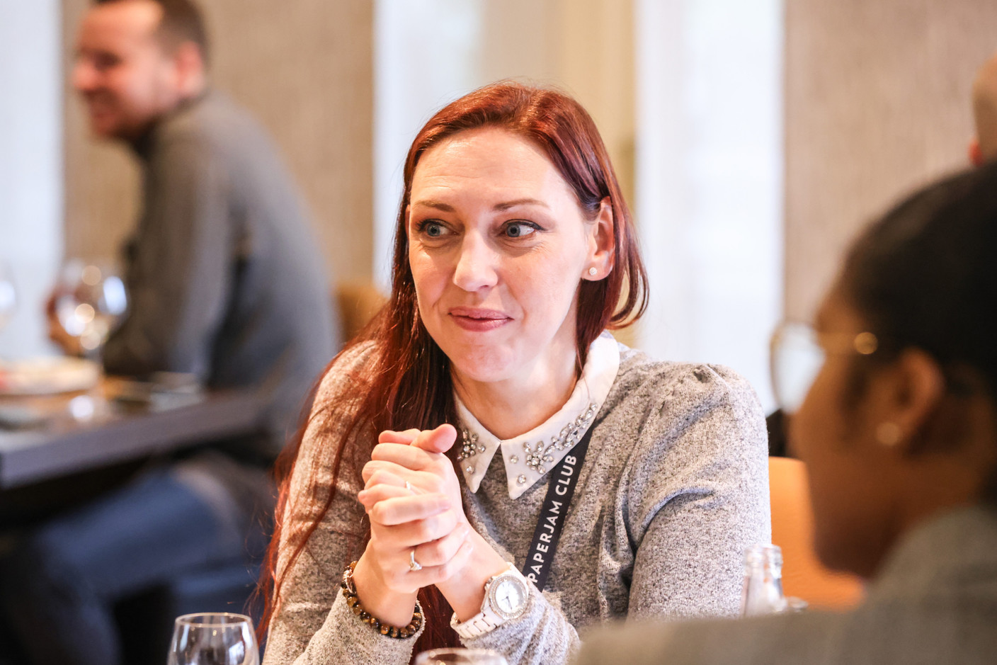 Delphine Conrad (Select Luxembourg) at the carrousel lunch organised by the Paperjam+Delano Business Club on Friday 1 December 2023 at the Bivius restaurant. Photo: Marie Russillo / Maison Moderne