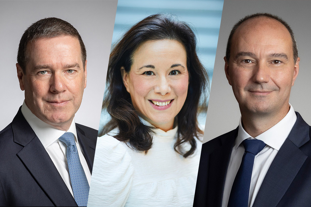 From l to r: Bryan Crawford is group head of investment & client solutions at Quintet Private Bank; Bettina Mazzocchi is co-head of wealth solutions EMEA, multi-asset strategies & solutions at Blackrock; Warren Hastings is head of portfolio management at Quintet. Photos: Blackrock; Blitz Agency/Michel Zavagno/Quintet; Blitz Agency/Quintet. Montage: Maison Moderne