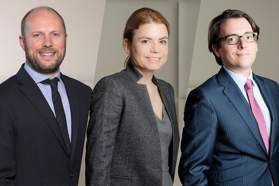 Sébastien Binard, Clara Mara-Marhuenda and Matthieu Taillandier are all partners at Arendt with expertise in restructuring and insolvency. Photos: Emmanuel Claude/Focalize (left), provided by Arendt (centre, right). Montage: Maison Moderne