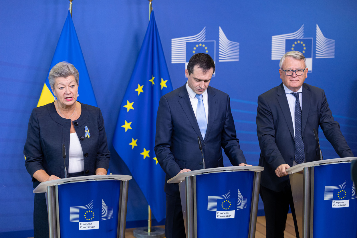 Ylva Johansson, Vsevolod Chentsov and Nicolas Schmit on the launch of the EU Talent Pool. Xavier Lejeune