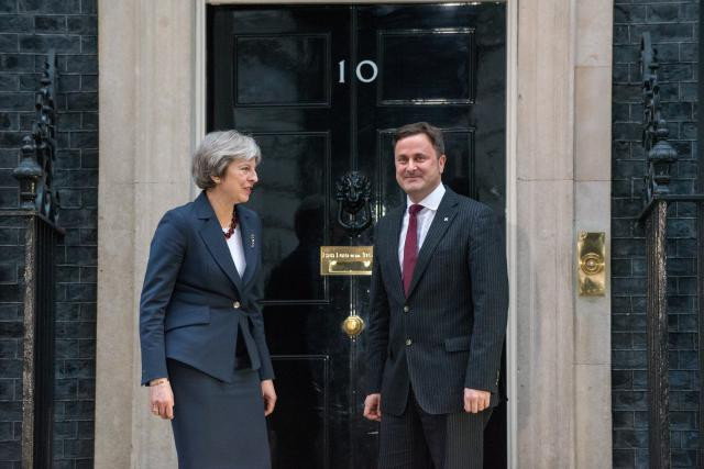 Theresa May, Premier ministre du Royaume-Uni et Xavier Bettel, au 10, Downing Street. (Photo: SIP - Charles Caratini)