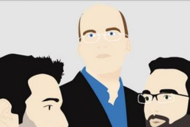 Sylvain Zimmer (Jamendo), Xavier Buck (EuroDNS) et Emmanuel Vivier (Vanksen Group) seront départagés le 4 juillet prochain. (Illustration: Claire Ramos pour Ingrid – StudioForEditorialDesign)