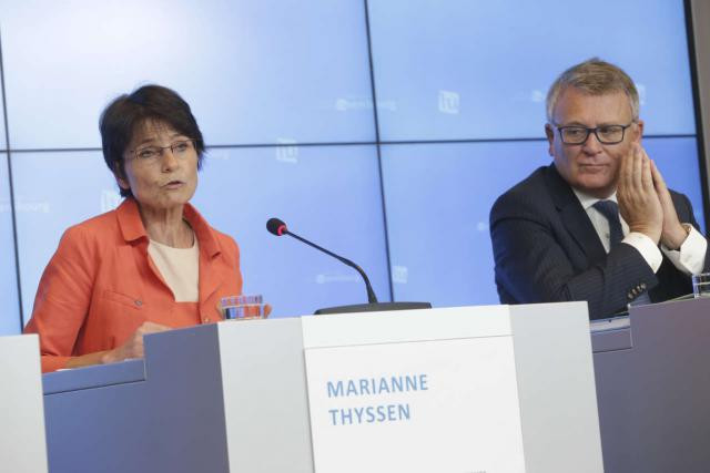 Marianne Thyssen et Nicolas Schmit ont échangé leurs points de vue respectifs sur la proposition de la Commission relative au chômage frontalier. (Photo: eu2015.lu / archives)