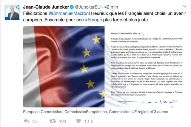 Jean-Claude Juncker a été parmi les premiers responsables européens à féliciter le président élu. (Photo: Twitter / capture d'écran)