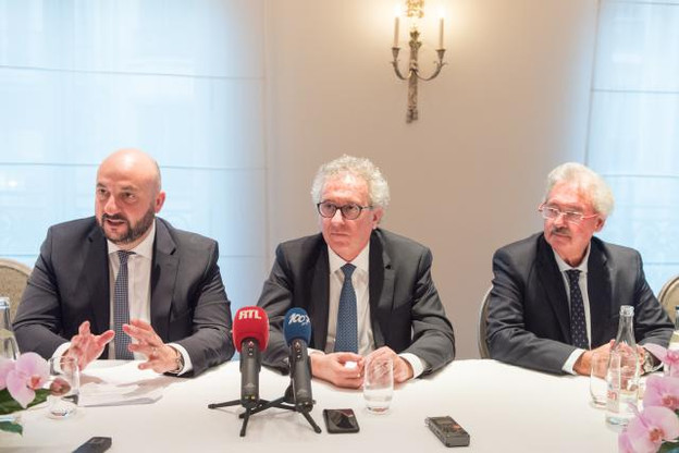 Étienne Schneider, Pierre Gramegna et Jean Asselborn. Les trois ministres ont tenu une conférence de presse commune en marge de la visite de l’importante délégation luxembourgeoise en France. (Photo: SIP - Charles Caratini)