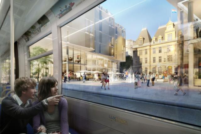 Les futurs visiteurs arrivant en tram pourront repérer Galeria Inno et Delhaize, dès 2018, au Royal-Hamilius. (Photo: Codic)