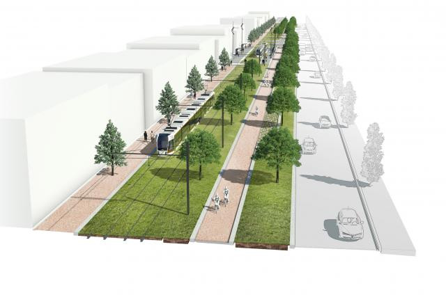 L’avenue Kennedy connaîtra prochainement quelques aménagements pour devenir un peu plus encore une avenue urbaine. (Photo: Fonds Kirchberg)
