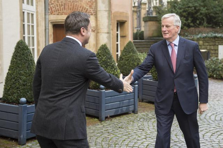 Xavier Bettel recevait chaleureusement Michel Barnier la semaine dernière, insistant sur le maintien d'une relation forte avec le Royaume-Uni. (Photo: Anthony Dehez / archives)