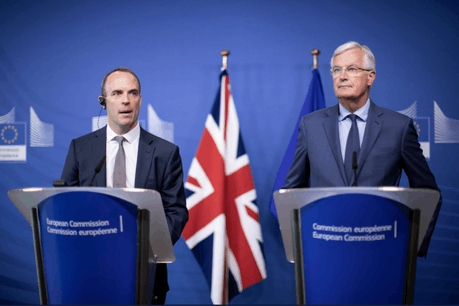 Dominic Raab et Michel Barnier lors de leur rencontre du 31 août dernier. (Photo: Commission Européenne)