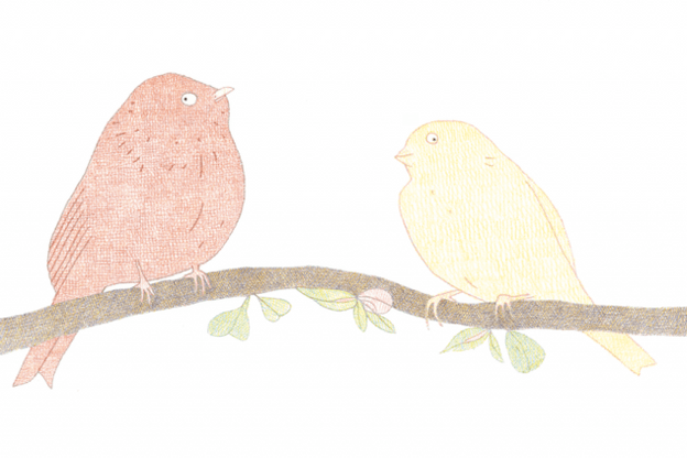 Djijo et Mina sont deux oiseaux dont les jeunes lecteurs suivent les aventures à travers le Mudam. (Illustration: Isabelle Marmann)