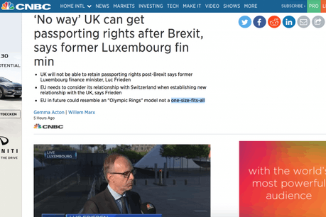 «Je pense que le Royaume-Uni ne peut en aucun cas obtenir ce passeport à l’avenir», a déclaré Luc Frieden. (Photo: CNBC / capture d'écran)