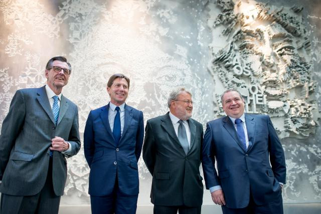 Alphonse Berns, David Arendt, Robert Goebbels et Philippe Dauvergne, les quatre piliers chargés de soutenir le Freeport Luxembourg. (Photo: Christophe Olinger)