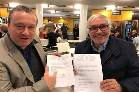 Georges Gondon (à droite) préside le GEIE Frontaliers européens au Luxembourg. (Phoo: Facebook)