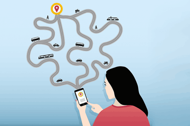 Le projet SocialCar vise à mettre au point une application pour smartphone destinée à prendre en compte tous les moyens de transport pour atteindre sa destination. Trajets transfrontaliers compris. (Illustration: Maison Moderne)