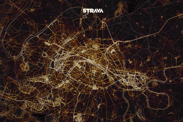La carte «Heatmaps» donne à voir des tracés de villes d’une autre façon. Ici, on voit Paris du point de vue des coureurs. (Photo: Fubiz.net)