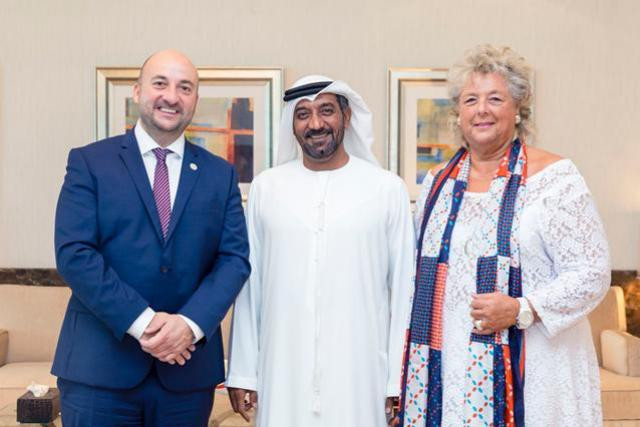 Étienne Schneider, le cheikh Ahmed Bin Saeed Al Maktoum et Maggy Nagel. (Photo: ministère de l'Economie)