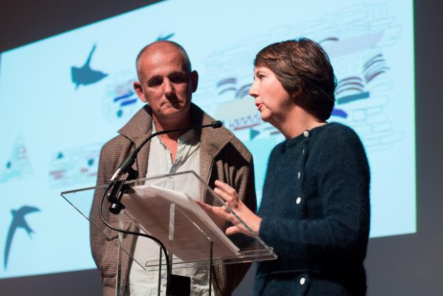 Jean Bechameil et Martine Feipel lors de la cérémonie de remise du Prix COAL 2018. (Photo : Julie Bourges)