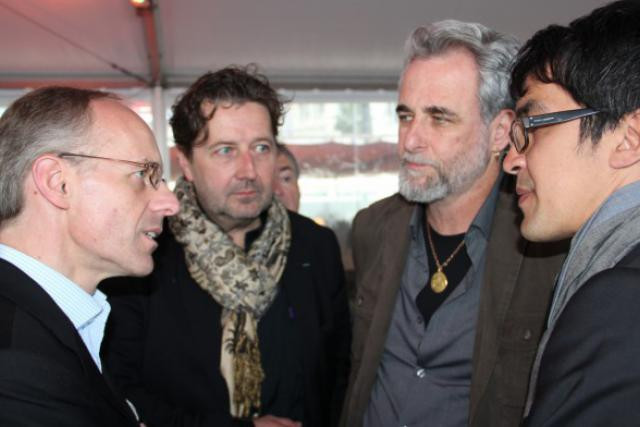 Le ministre Frieden s'est entretenu avec les professionnels du cinéma. Ici Guy Daleiden, Ari Folman et David Grumbach. (Photo: Film Fund)