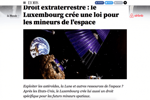 Avec la loi sur l’exploitation des astéroïdes, la presse étrangère parle d’une «première européenne» pour le Grand-Duché. (Photo: Capture d'écran / L'OBS)