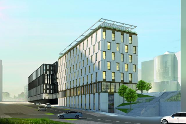 Le futur complexe OBH se compose de deux immeubles, l’un noir, l’autre blanc. Illustration : M3 Architectes