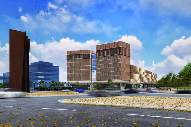 Le futur pôle d’échange intermodal sera une nouvelle entrée en ville au Kirchberg. (Illustration : Quick-it)