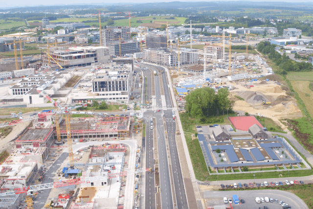 Situé directement à côté de l’actuel rond-point Gluck, qui sera transformé en carrefour à haute capacité, le CNIS (ici, en bas, à gauche) doit entrer en service en 2020. (Crédit: PAP Grossfeld)