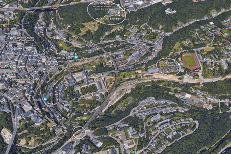 L’idée d’Héloïse Bock est de profiter du chemin de fer qui est souterrain jusqu’au niveau du Sofitel Le Grand Ducal et qui passe sur un pont au-delà. (Photo: Capture d'écran / Google Earth)