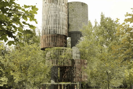 Le nouveau château d’eau du Kirchberg est conçu pour être en symbiose avec son environnement. (Illustrations: Temperaturas Extremas Arquitectos (Espagne) / Simon-Christiansen & Associés)