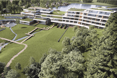 Weiswampach verra donc d’ici deux ans l’ouverture d’un nouvel hôtel d’une capacité de 70 chambres, 16 studios et 5 suites. Situé entre les deux lacs, il sera complété par une offre de wellness, une offre de restauration de type bistronomique, et d’une salle de conférence d’une capacité d’environ 300 personnes. (Illustration: groupe Lamy)