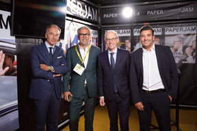 Hugues Delcourt (Delcourt, Kim and Associates), Mike Koedinger (Paperjam), Luc Frieden (Government of the Grand Duchy of Luxembourg) and Kamel Amroune (The Dots). (Photo: Lux Photo Pro /Nexus Luxembourg)